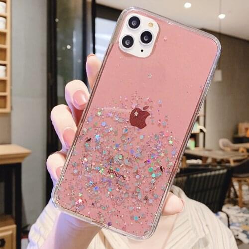 Glitter Bling Sequins Case For iphone 8 XR 7 Plus 6 6s Epoxy Star Case For iphone 11 12 Pro X XS MAX Soft Transparent TPU Cover