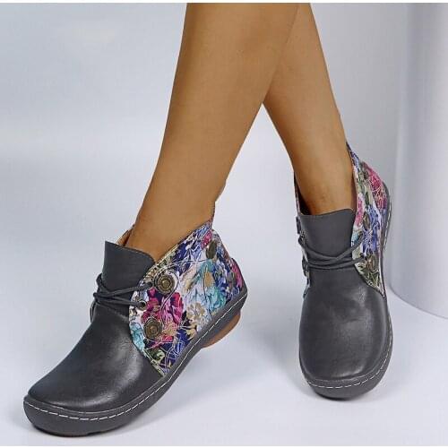 Womens PU Leather Ankle Boots Women Autumn Winter Cross Strappy Vintage Women Punk Boots Flat Ladies Shoes Woman NVXUE30