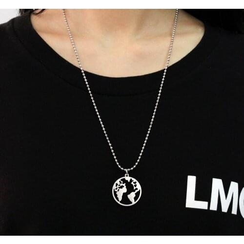 World Map Harajuku Style Bowknot Long Short Bead Chain Double Sided Hearts Portrait Charms Necklace Dainty Pendants For Women