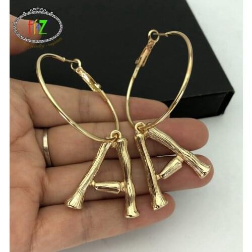 F.J4Z 2020 Trend Latin Letter Earrings for Women Fashion Alloy A-Z 26 Bambu Initail Hoop Earrings Lady Ear Hoop Christmas
