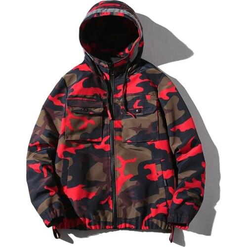 Camouflage Baseball Jacket Men Spring Autumn Fashion Design Military Japanese Streetwear Hooded Windbreaker Coats Reflective