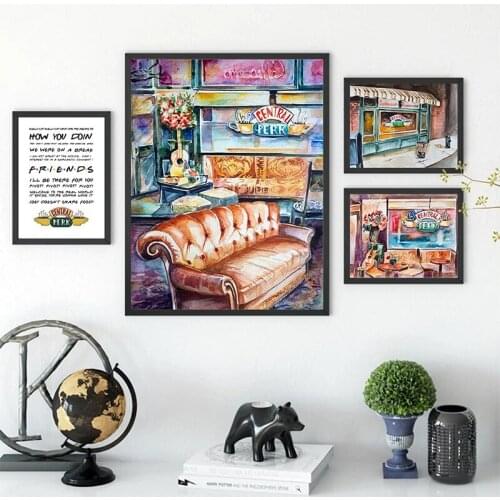 Canvas Painting Central Perk Watercolor Picture Friends TV Show Wall Art Poster Couch Restaurant Print Living Home Decoration