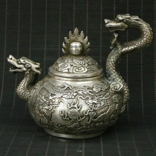 Chinese Exquisite Silver Copper Handmade Teapot Statue