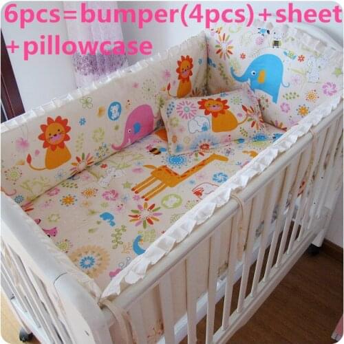 6PCS Baby bedding set crib bedding set kit de berço Room Decor cotton bedclothes bed decoration (4bumpers+sheet+pillow cover)