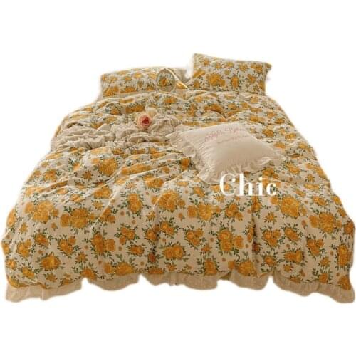 Korean Beautiful Lace Fairy Princess Floral Bed Four-Piece Set Spring and Summer All Cotton Pure Cotton Quilt Cover Bed Sheet