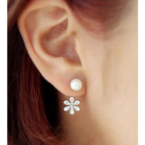 Korean Flower Pearl Silver Color Stud Earrings For Women Chrysanthemum Earing Jewelry Earring Two Ways To Wear Earrings Brincos