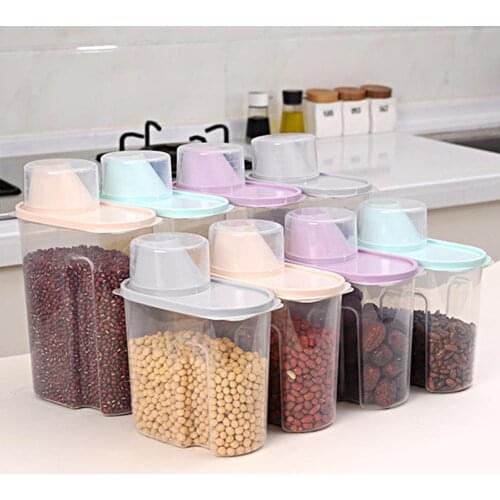 Kitchen Transparent Storage Box Sealed Jar Grains Beans Storage Organizer Food Containers Refrigerator Storage Boxes 1.9L/2.5L