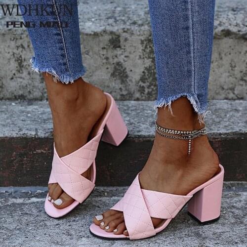 Summer Cross Womens Sandals Fashion PU Leather Sleeve Foot Chunky High Heels Fish Mouth Sandals for Lady Sandalias De Tacon