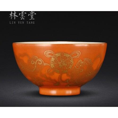 Lin Yuntang master cup single cup kung fu tea cups jingdezhen hand-painted coral red paint sample tea cup