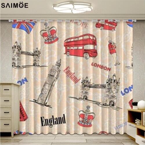 London Big Ben Curtains Red Retro Living Room Curtain European Curtains Bedroom Children Boys Girls Cartoon Ultra Micro Shading