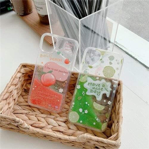USLION Cute Lemon Peach Phone Case For iPhone 11 Pro Max 7 8 Plus 12 Mini SE 2020 X XS Max XR Glitter quicksand Soft Back Cover