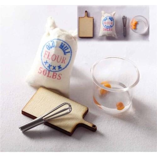 Mini Food Accessories Model Flour DIY Hut Doll House Toy Dollhouse Miniatures And Rolling Pin Eggbeater 1Set 1:12 Doll House
