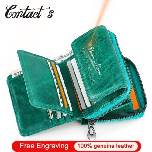 Contacts Fashion Women Wallet Name Engrave Genuine Leather Coin Purse Small Portfolio Money Bag Mini Card Holder Wallets Rfid