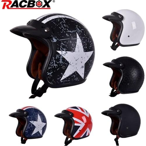 Fashion PU Leather Unisex Moto Helmets 3/4 Motorcycle Chopper Bike helmet open face high quality vintage Motorbike helmet