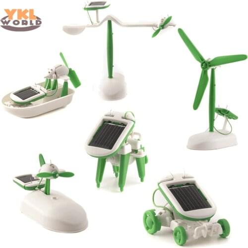 6 in 1 Solar Power Robot Kit DIY Assemble Gadget Airplane Boat Car Train Model Science Gift Toys for Boy Kids (S0