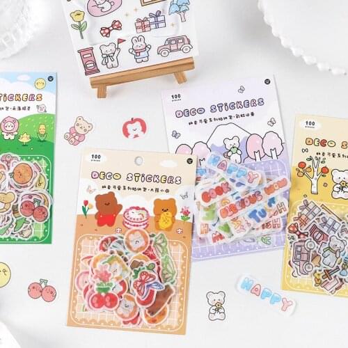 100pcs/Pack Funny Bear Rainbow Stationery Stickers Decoration Japanese Sealing Label DIY Scrapbooking Diary Planner Album
