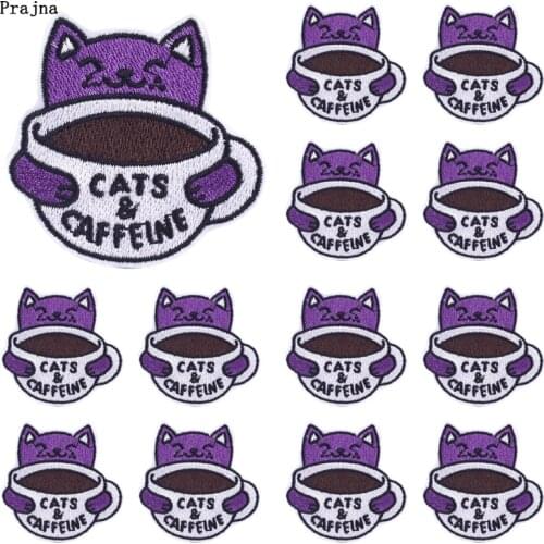 Prajna 10 PCS Cartoon Cat Patches For Clothing Thermoadhesive Patches Animal Embroiderd Paches On Clothes Applique Stickers