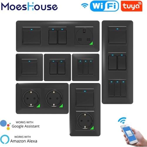 WiFi Smart Light Wall Switch Socket Outlet Push Button DE EU Smart Life Tuya Wireless Remote Control Work with Alexa Google Home
