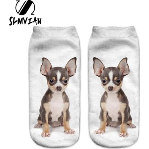 SLMVIAN New Brown Chihuahua Puppy 3D Print Animal Women Socks Casual cartoon Socks Unisex Low Cut Ankle Socks