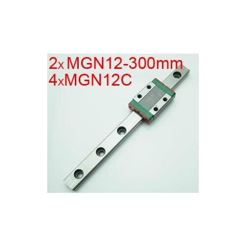 New MGN12 12mm linear rail MR12 MGN12-300mm miniature linear slide = 2pcs 12mm L-300mm rail+4pcs MGN12C carriage