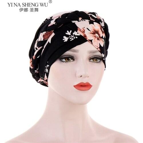 New Style Fashion Turban Printed Brushed QMilch Fashion Toque Headband Cap Women Muslim Islamic Elastic Head Scarf Hats Headwear
