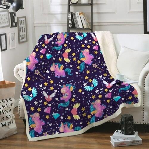 Unicorns Sherpa Blanket cute unicorn Throw Blankets 3D print Bedding 150x200cm