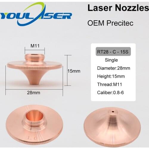Laser Nozzles Single Double Layer Dia.28mm Caliber 0.8 - 4.0 for FIBER Laser Cutting Head
