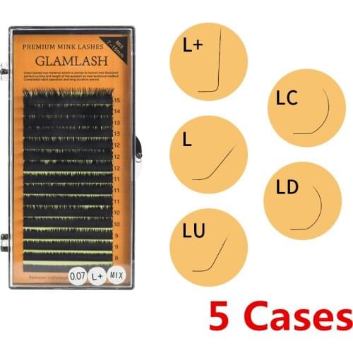 Wholesale 5Cases 16rows 7~15mm L/L+/LC/LD/LU(M)/N Curl MIX Eyelash Extension,L Lash,L Fake Lash Individual Soft Lashes