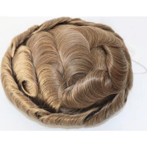 8*10 Skin PU For Mens Malaysia Hair #22R Honey Blonde Human Hair Toupee for Men Replacement SystemToupee 6 Inch Style