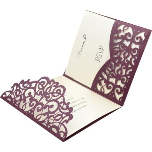Quinceanera invitations RSVP invitation card laser cut wedding cards invitation pocket