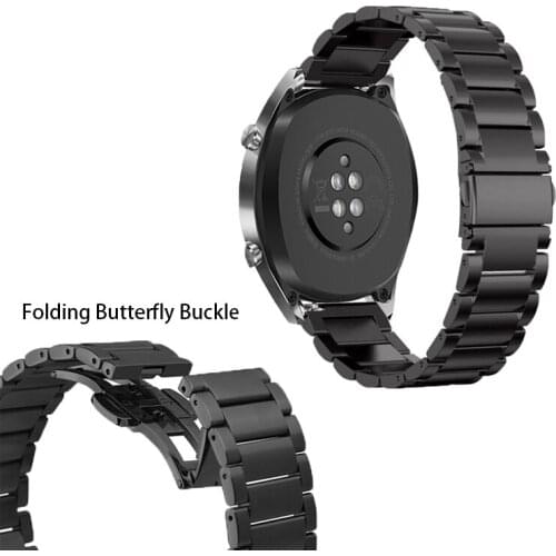 22mm Watch Band For Huawei GT Watch Amazfit 2 Metal Steel Strap For Samsung Gear S3 Galaxy Watch 46mm Watchband Butterfly Buckle