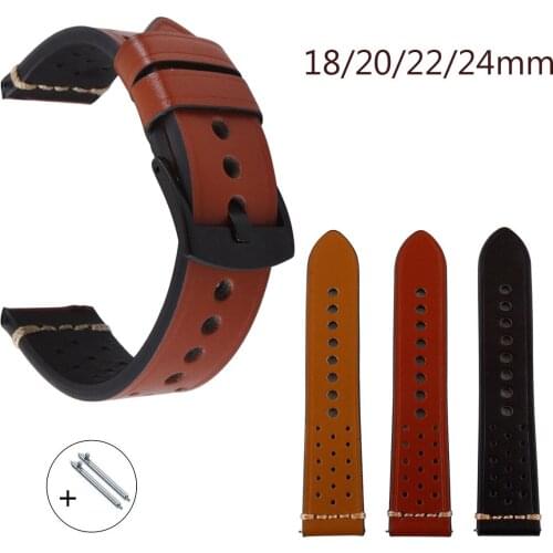18mm 20mm 22mm 24mm Genuine Leather Watchband Belt Brown Black Watch Band Replace Strap Accessories with Pins