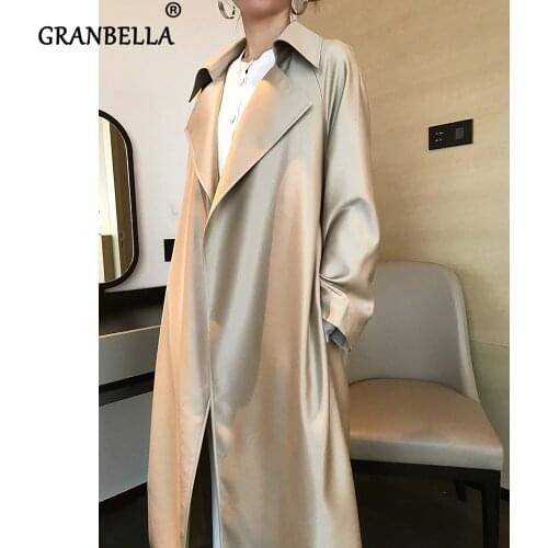 Luxury Brand Famous Womens Trench Coats Lapel Office Ladies Shiny Spring and Autumn Overcoats Casual Womens Clothing