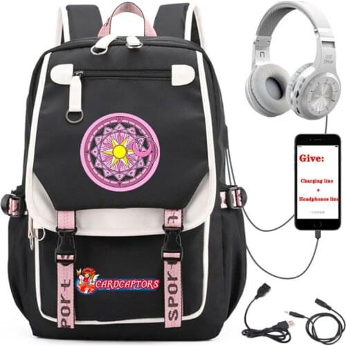 USB Charging teenagers Laptop packsack anime Cardcaptor Sakura backpack Women men Travel Backpack student School book Bag
