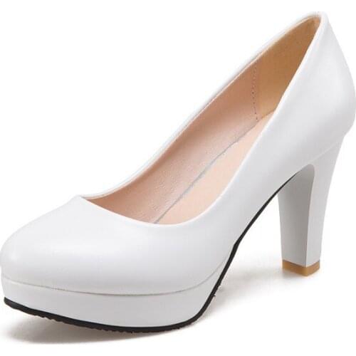 Age season new fashion high heels thick with size code 31-46 shallow mouth contracted joker round head single womens shoes