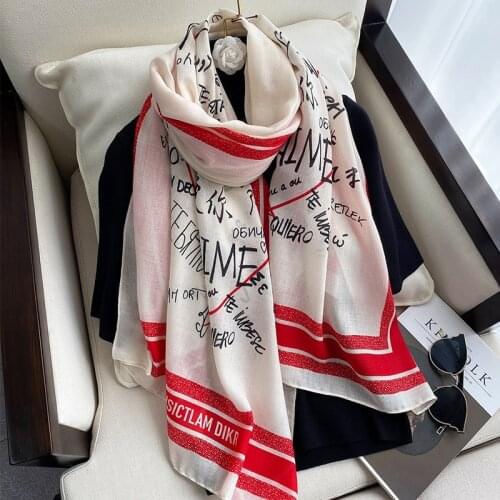 2021 Summer Sunscreen Scarves Winter Fashion Cotton And Hemp Scarf Popular Letter Print Beach Towel New Style Lady Seaside Shawl
