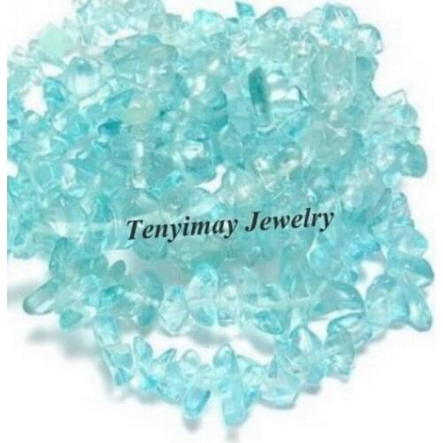 Cute Acid Blue Glass Chips Irregular Gravel Glass Beads For DIY 5 Strands 85cm/Strand