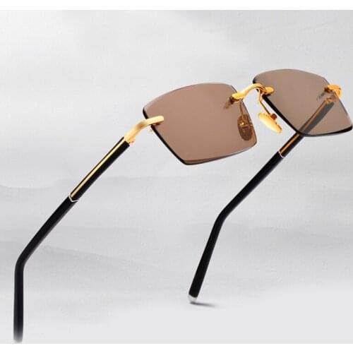 Sunglasses Man Natural Crystal Stone Lens Luxury Rimless Glass Sun Glasses Acetate Glasses Frame Vintage Woman Top Quality