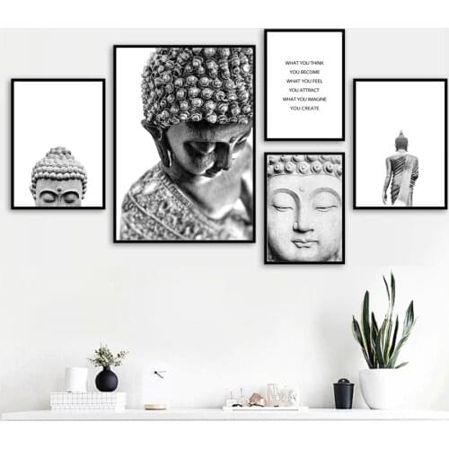 Sakyamuni Buddha Statue Qoutes Wall Art Canvas Painting Black White Nordic Posters And Prints Wall Pictures For Living Room