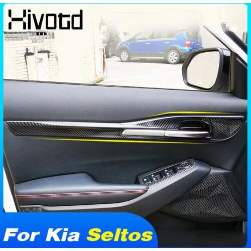 Car-Styling Inner Door Bowl Trim Cover Carbon Fiber Strip Stickers Interior Decoration For Kia Seltos 2020 2021 Accessories