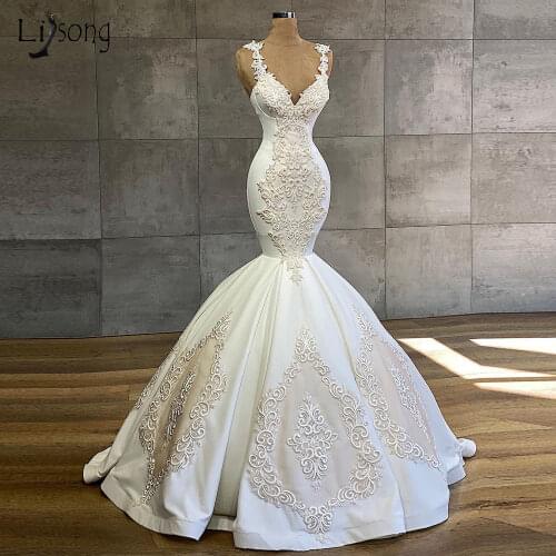 Modest Lace Beaded Mermaid Wedding Dresses 2020 Real Image High End Bridal Gowns Appliques Pearls Wedding Gowns 2020
