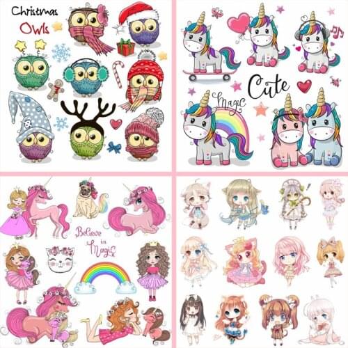 Pulaqi Cute Cartoon Iron On Transfer Patches For Clothing Animals Thermal Stickers On Clothes Little Girl Patch Clothes Applique
