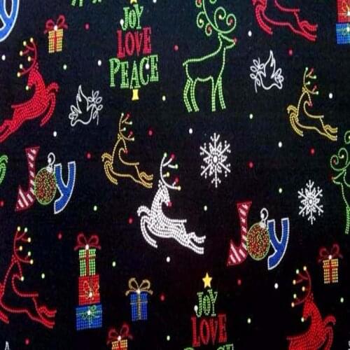 Brand New Design Christmas Gifts Deer Snowflakes Environmental Printing and Dyeing 100% Cotton Fabric 50x70cm X'mas Fabric Patch