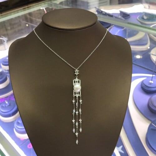 UMGODLY Luxury Brand Water Droplets Pearl Long Necklace Cubic Zirconia Stars Tassel Pendant Fashion Women Jewelry High Quality