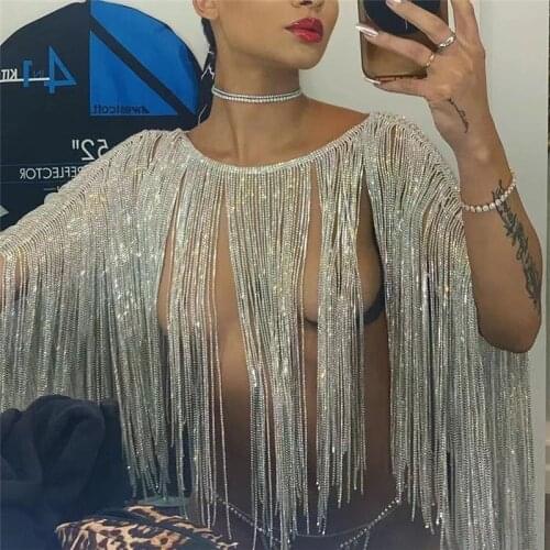 Evening Dress Cape super flash all Rhinestone tassel vest sweet party romantic lady summer beach holiday crystal tassel top