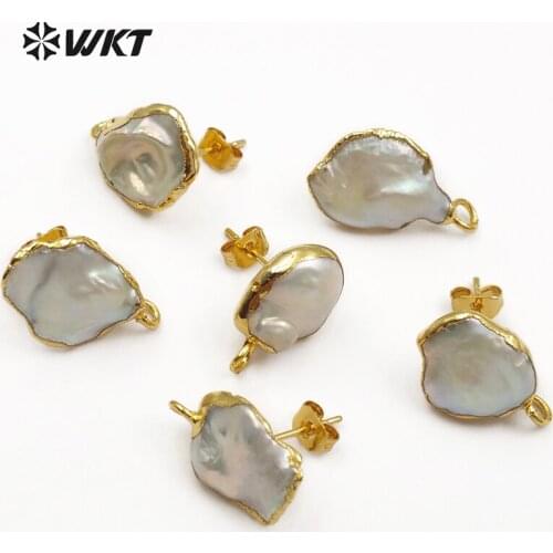 WKT WT-JF329 Best selling natural pearl studs can be DIY add jewelry design earrings connector random size earrings accessories