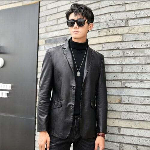 Japanese Version Leather suit men slim trend yuppie social spirit boy Leather Jacket hairdresser sheepskin leather coat
