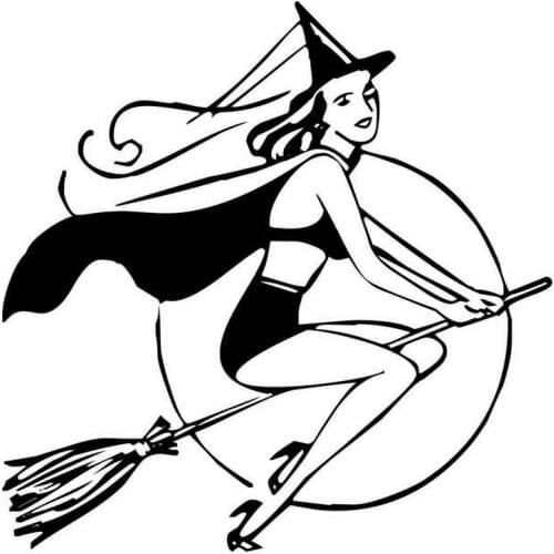 15cm*15cm Woman With Witch Hat Silhouette Funny Decal Vinyl Car-styling Car Sticker Rear Window Car Sticker