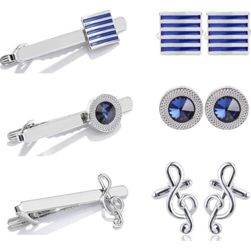 High Quality French Tie Clip Cufflinks For Men Fashion Classic Silver Color Tie Pin Shirt Cuff Button Wedding Party Jewelry Gift