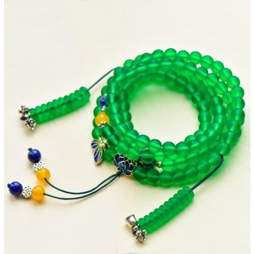 Green Tara heart mantra Bracelet: natural 108 pieces of green glazed Buddha beads counter